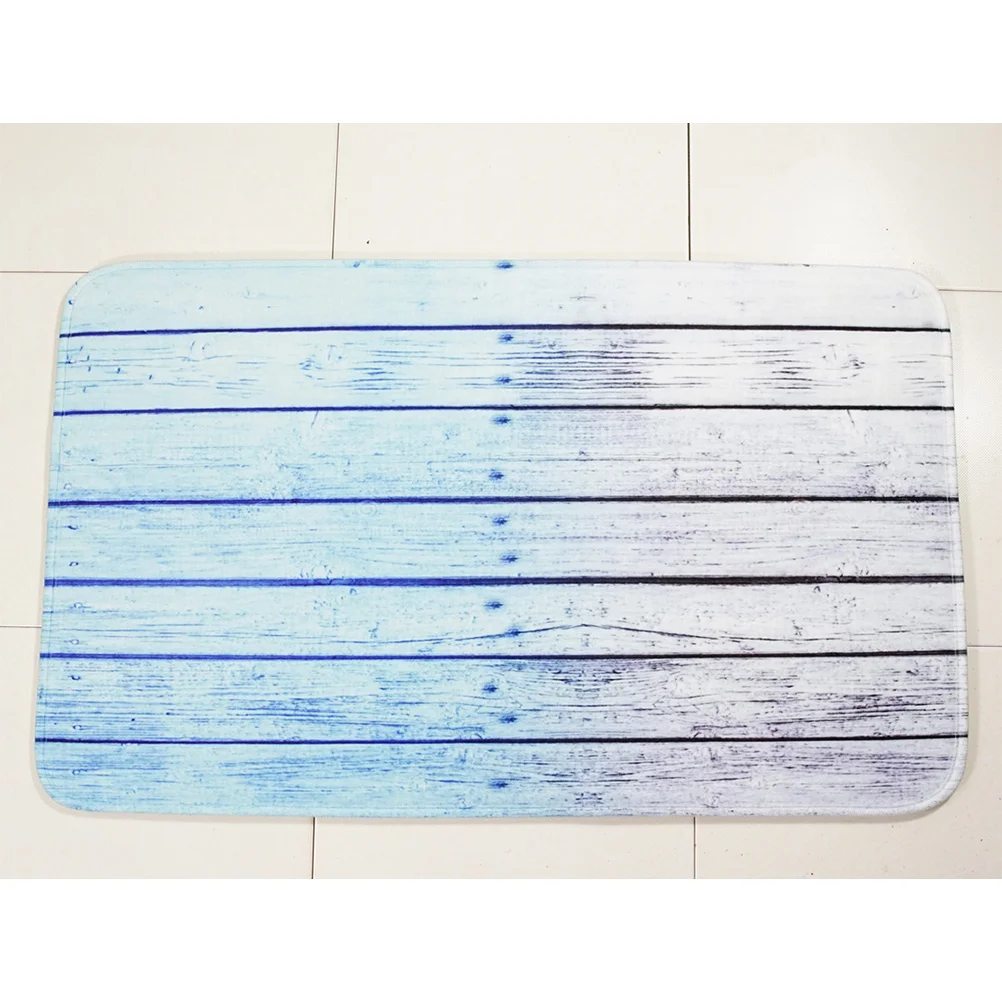 

3D Print Bathroom Mat Set Blue Plank Design Anti-Slip Washable Floor Carpet For Toilet Room Quick Dry Bacteria Resistant