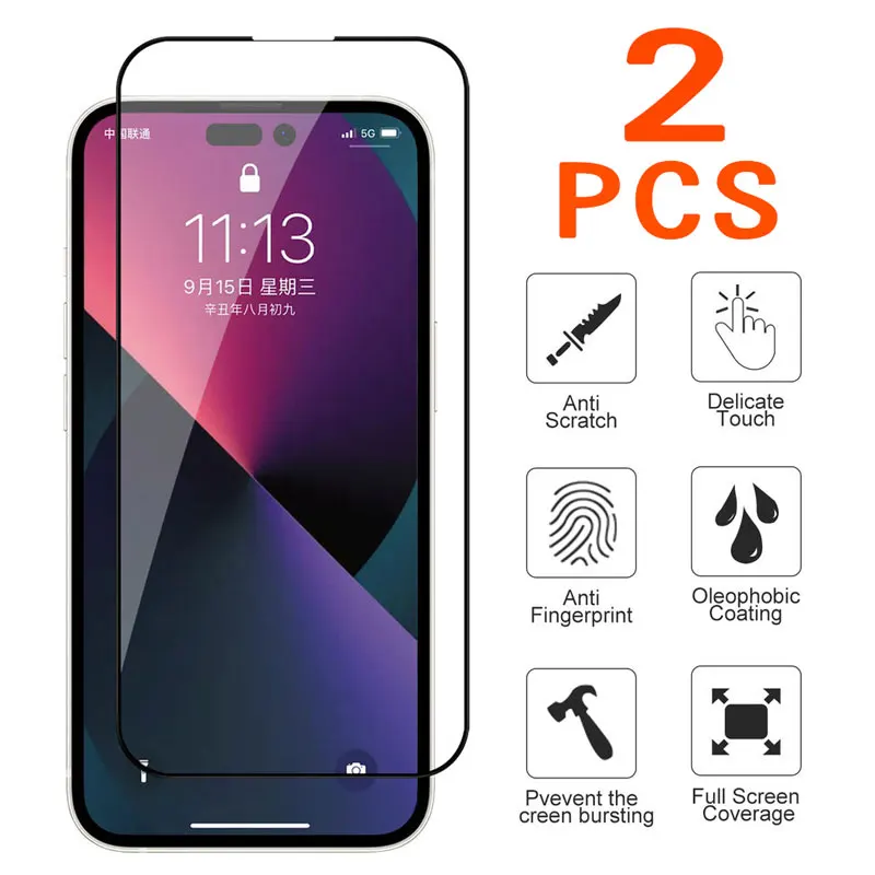 2PCS Full Tempered Glass for iPhone 11 13 14 15 12 Pro Max Mini XS X XR Screen Protector on iPhone 7 8 Plus 6 Protective glass