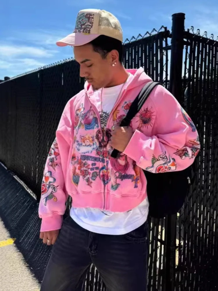 

American Retro Y2k Sweatshirt Zipper Cardigan Women Harajuku Loose Hoodie 2025 New Versatile Print Goth Hiphop Streetwear Hoodie