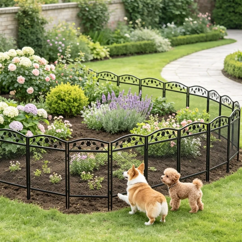 5-Panel Heavy Duty Metal Dog Playpen, Outdoor Pet Fence Exercise Pen with Decorative Design for Dogs & Small Animals, Indoor Garden Kennel