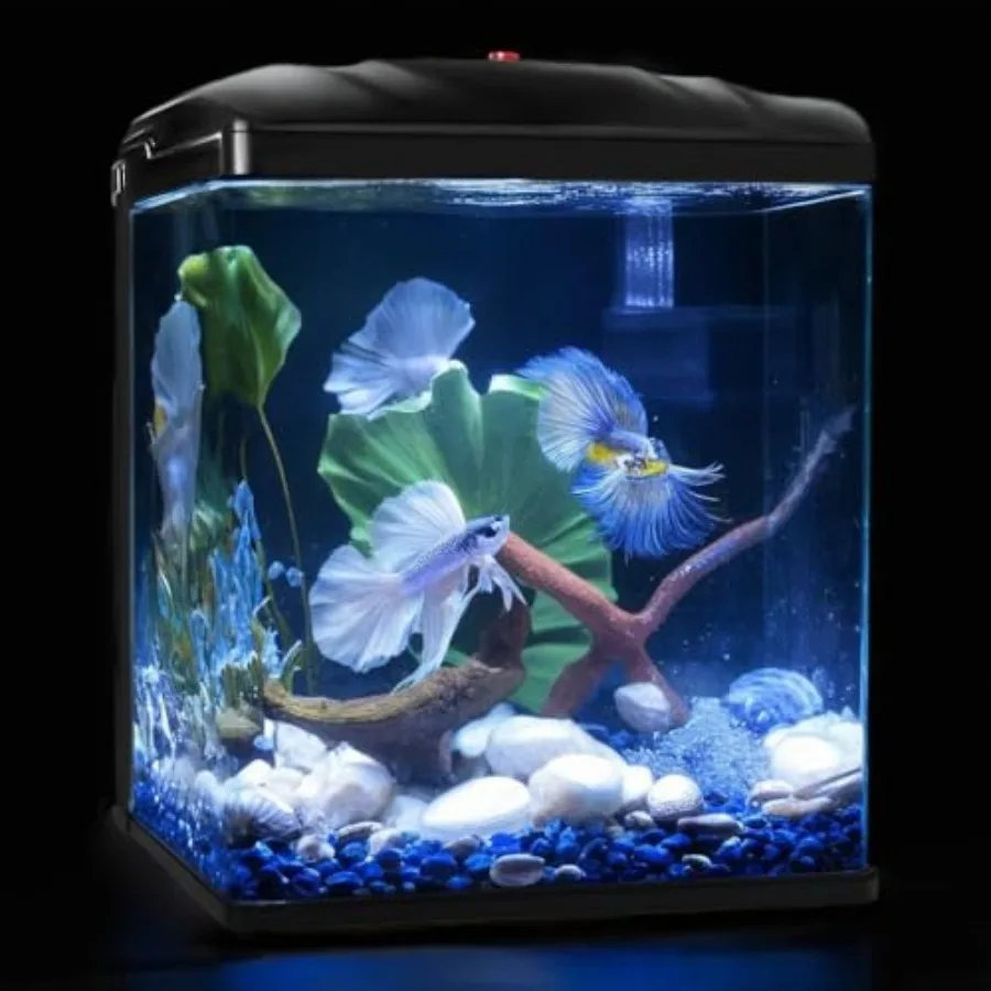 

Small Fish Tank, Glass Aquarium, Betta Fish Shrimp Goldfish Tropical Fish Starter Kit Self Cleaning with Filter and LED Plant L