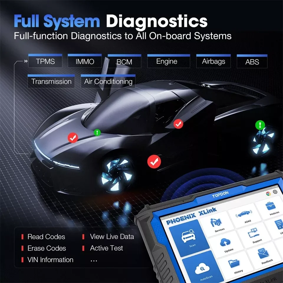 TOPDON Phoenix XLink Car OBD2 Diagnostic All System Cloud-Based Programming Bi-Directional Scanner ECU Scan Tool