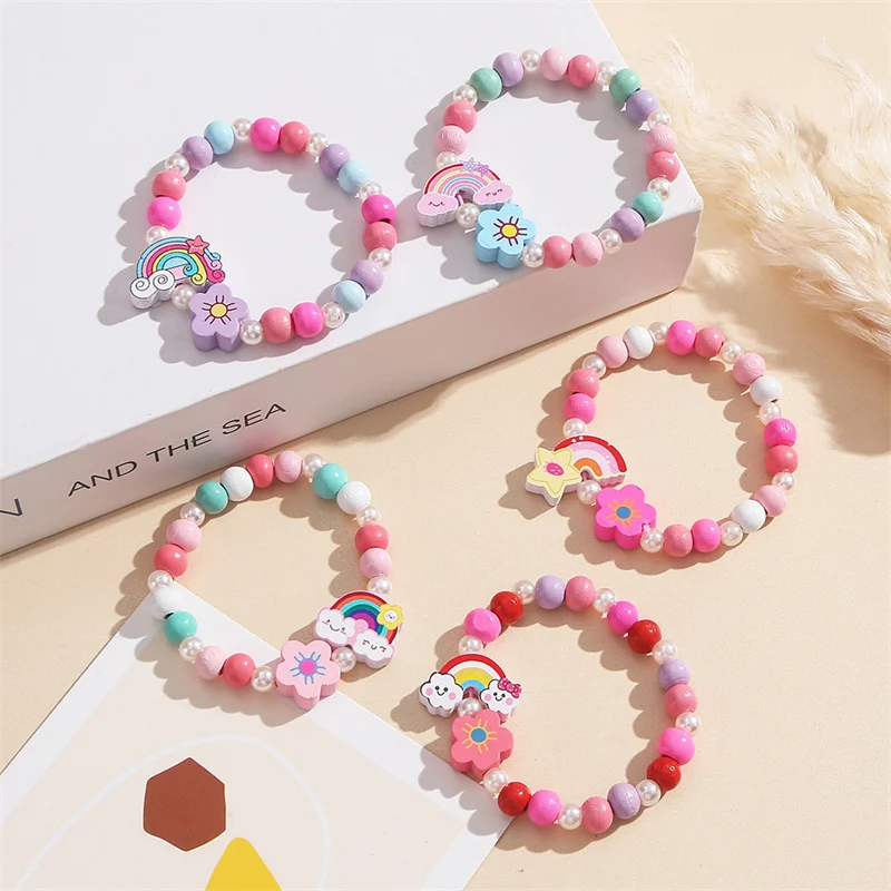 Popcorn Bead Sweet Bracelet For Children Women Cute Cloud Rainbow Pendant Kids Girls Charm Wish Bracelet