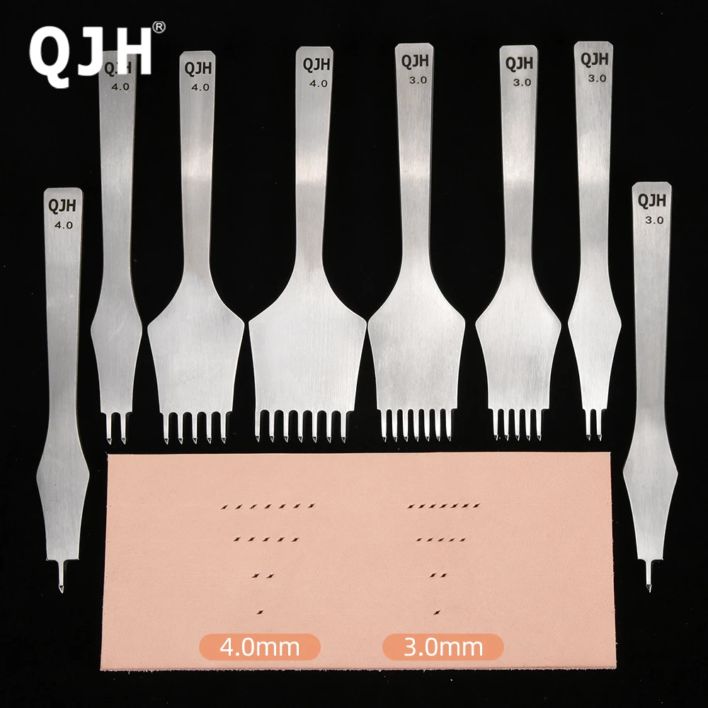 QJH 3mm/4mm upgrade Leather Stitching French style Punch Chisel Hole Punches Tools Set Craft Polished Prongs Lacing Stitch DIY