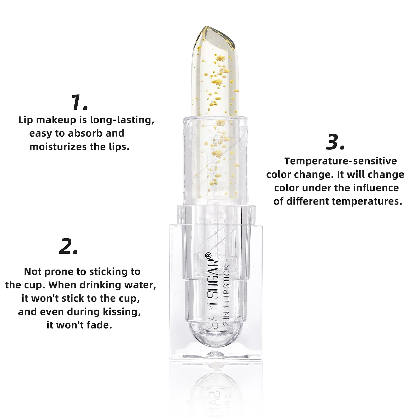 2in1 カラーチェンジ保湿栄養リップスティック金箔温度変化透明リップバームブライトニングリップ化粧品