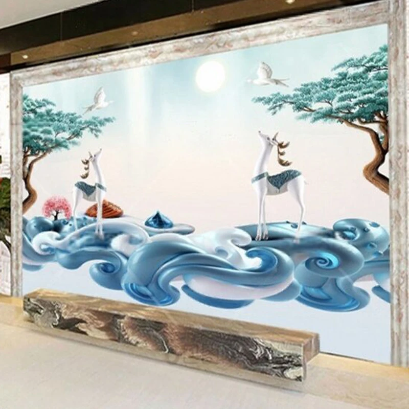 Chinese-style 3D horse moonlight bird living room TV luxurious home decoration bedroom background wall