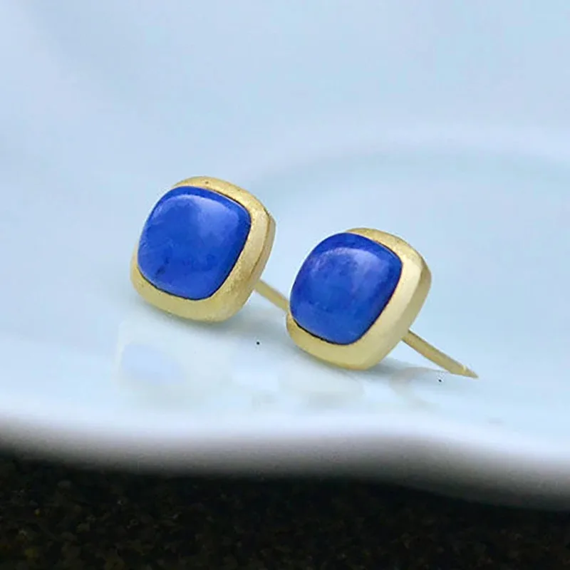 New silver inlaid classic square natural Lapis Earrings creative elegant unique light luxury gilt charm women's jewelry