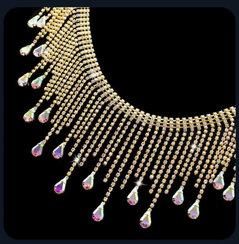 5 Meter Strass-Kette Glitzer Kristall Diamant DIY Kunst Kleidung Hochzeit Geschenk Dekoration Unregelmäßige Quaste 9CM Strass-Band – Detail 2