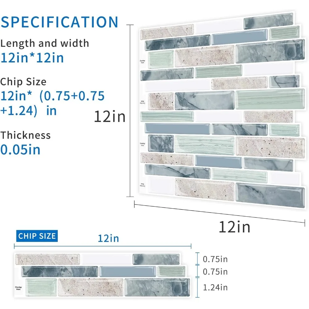 10-Blatt-Rückwandfliesen zum Abziehen und Aufkleben, 30,5 x 30,5 cm, salbeigrün, selbstklebender Fliesenaufkleber für Backsplash-Küche, Badezimmer