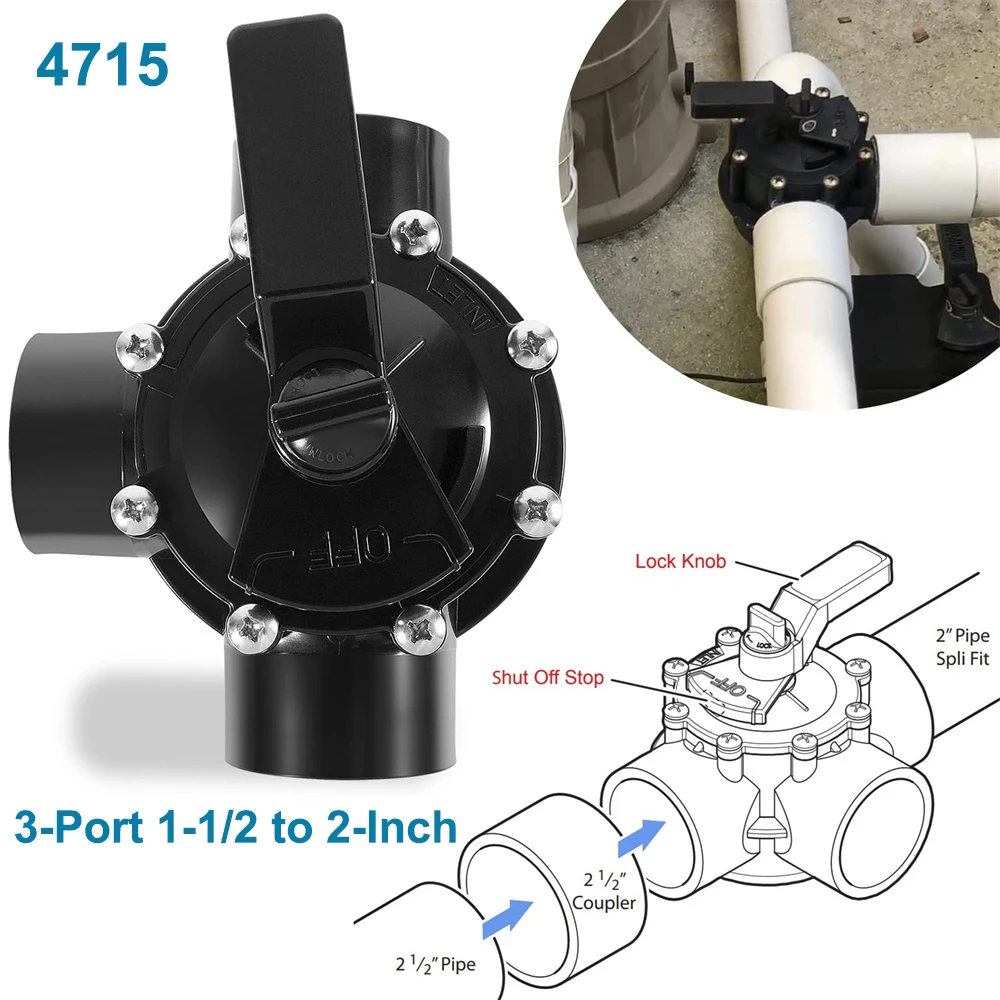 4715 3-Ports 1-1/2 To 2-Inch Positive Seal NeverLube Valve, 170 GPM Flow, for For Most Pool or Spa Pumps 1-1/2