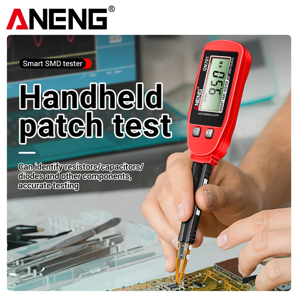 GN701 Testing Clips Tweezers Smart SMD Tester 3000 Counts Digital Resistance Capacitance Continuity Diode Tester for Electrician