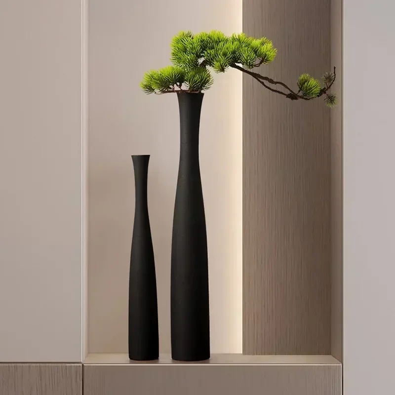 

Chinese Haute Black JingDeZhen Zen Entrance Vase Ornament Entrance Living Room Bedroom Desktop Dining Table Home Art Decoration