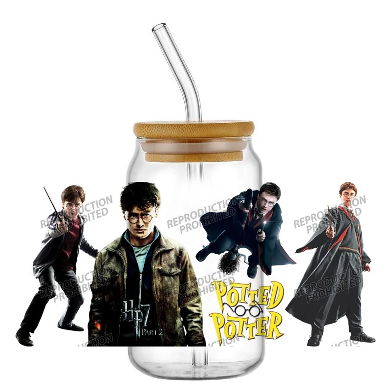 الساحر وأصدقائه UV DTF كأس التفاف نقل ملصق ل 16 أوقية الزجاج يمكن ذاتية اللصق مقاوم للماء الشارات المخصصة