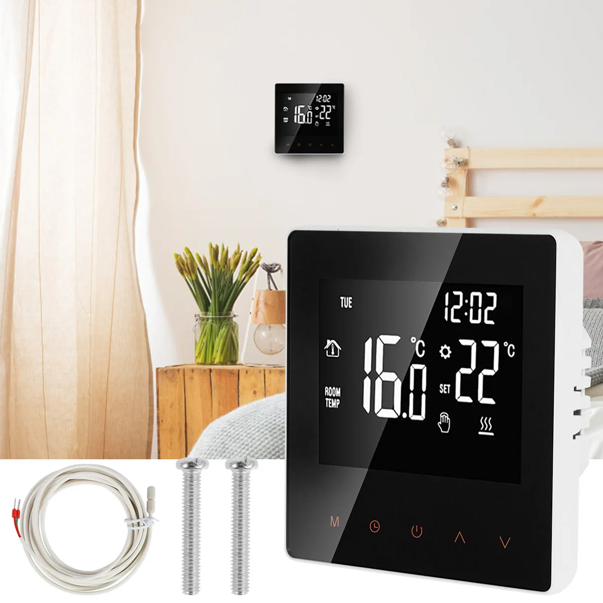 

Digital Smart Thermostat 16A Programmable WiFi Thermostat with LCD Touch Screen Memory Function Temperature Controller Electric