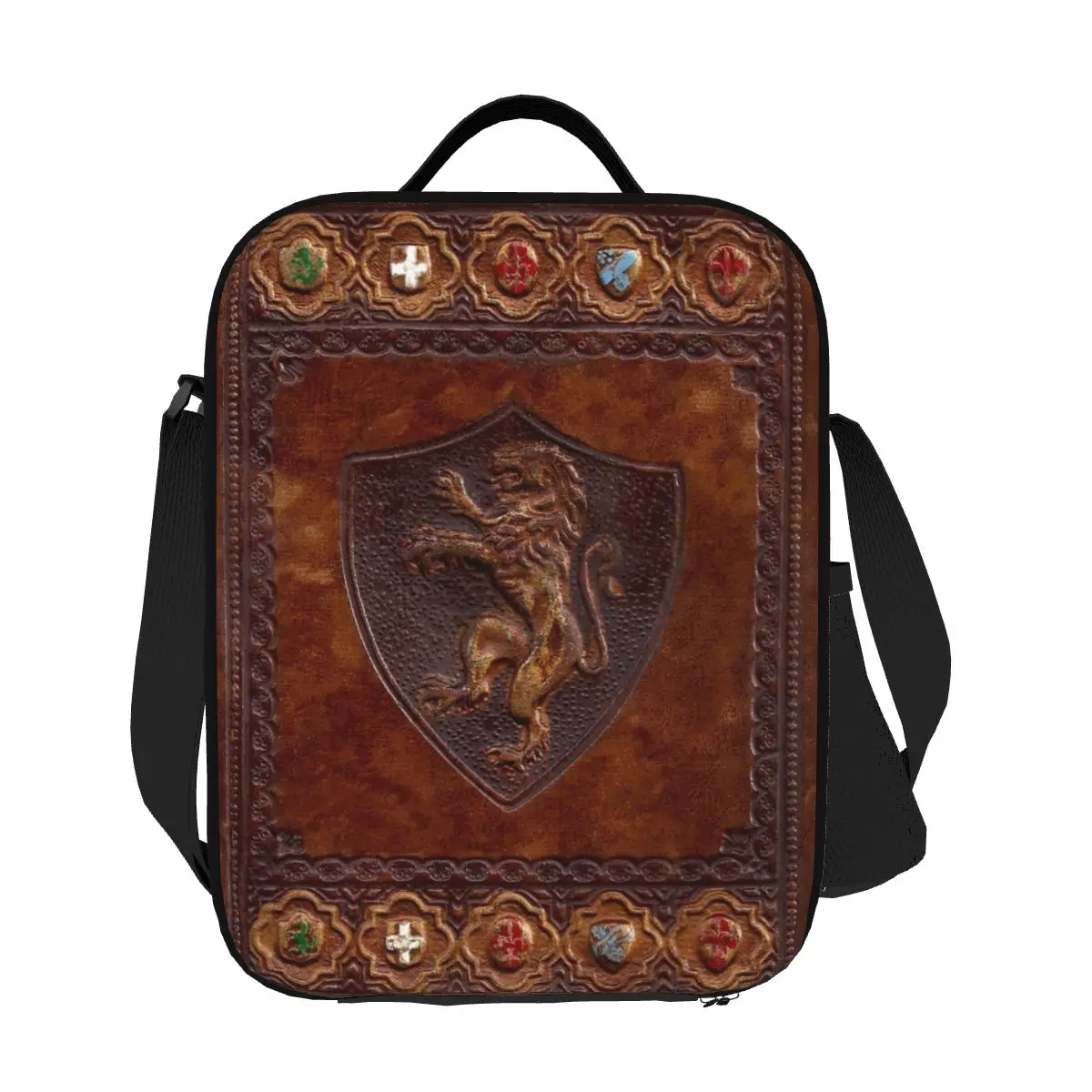 Custom Hand Tooled Leather Medieval Book Cover Print Insulated Lunch Bags for Work School hermal Cooler Lunch Box Women Children