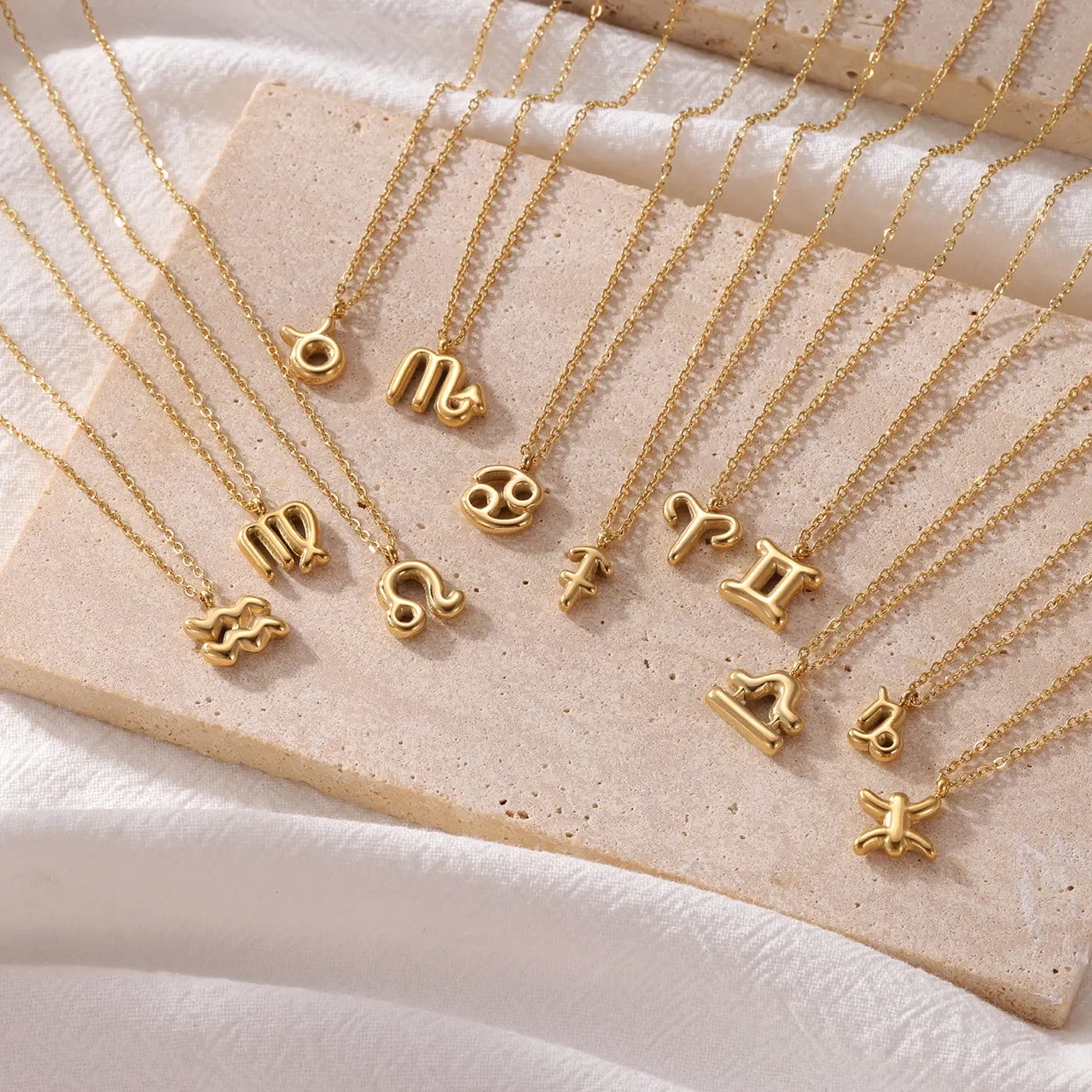 Fashion Senior Sense New Symbol Version Bubble Twelve Constellations Gold Stainless Steel Necklace Collarbone Chain