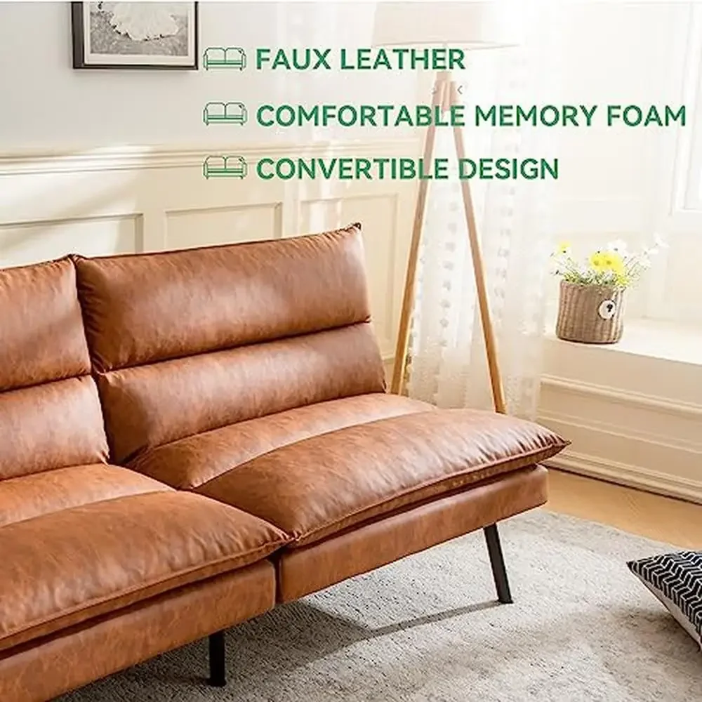 Modern 3" Memory Foam Futon Sofa Bed Splitback Faux Leather Multifunctional Living Loveseat Apartment Studio Guest Room Office