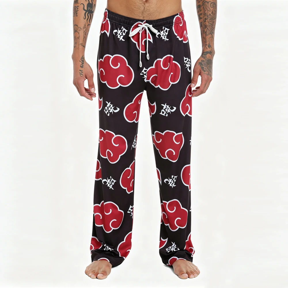 Naruto Akatsuki Red Cloud Print Sleep Pants Adult Kids Casual Loose Home Trousers Summer Breathable Quick-drying Wide-leg Pants