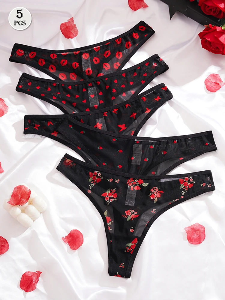 

5pcs/pack Print Design Sexy Women thongs Breathable Comfortable Lady g-string Underwear Elegant Sexy Lingerie Fashion New Panty