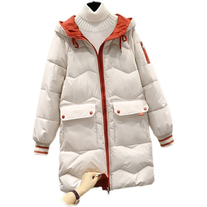 Mid-length Down Padded Jackets Women\'s Winter Warm Cotton Coats Parkas 2022 New Korean Loose Thickened Hooded Outerwer