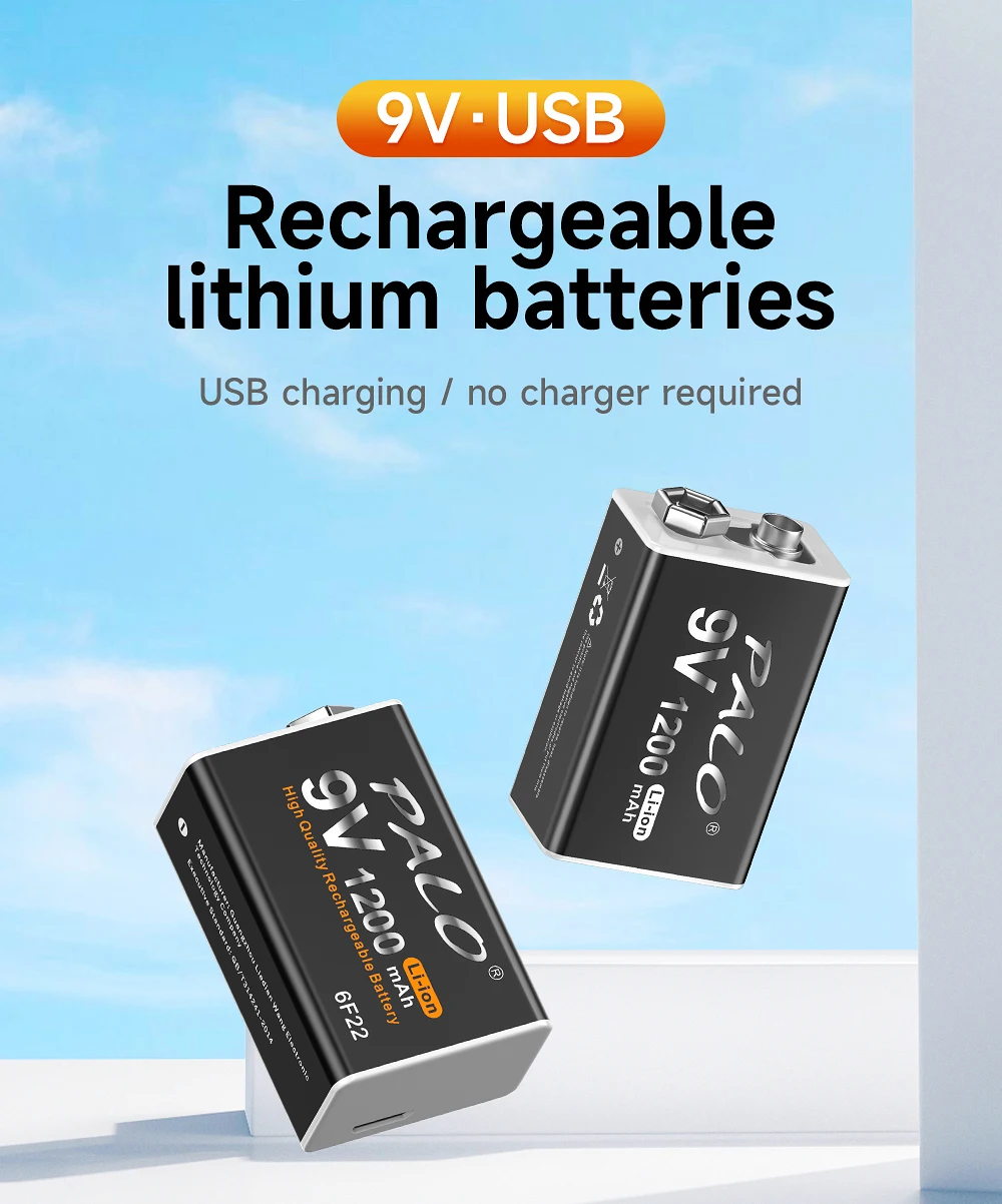 Palo 9V Akku 1200mah 6 f22 Micro USB 9V Li-Ionen Lithium Batterien für Multimeter Mikrofon Spielzeug Fernbedienung ktv – Detail 2