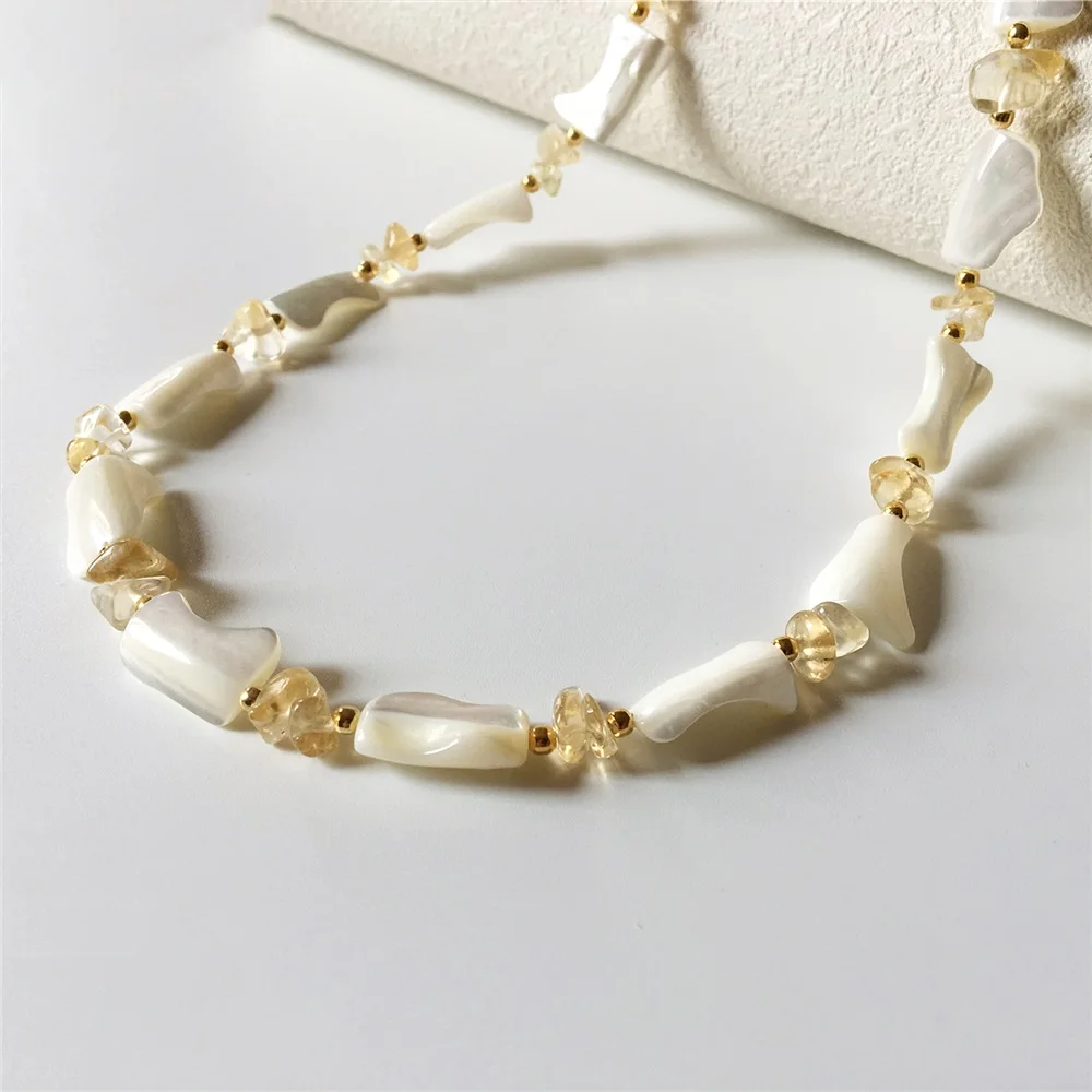 FUWO Wholesale 5 Pc Natural Shell&Stone Necklace,Elegant Crushed Crystal Quartz Beads Jewelry For Women Summer Beach Gift NC532