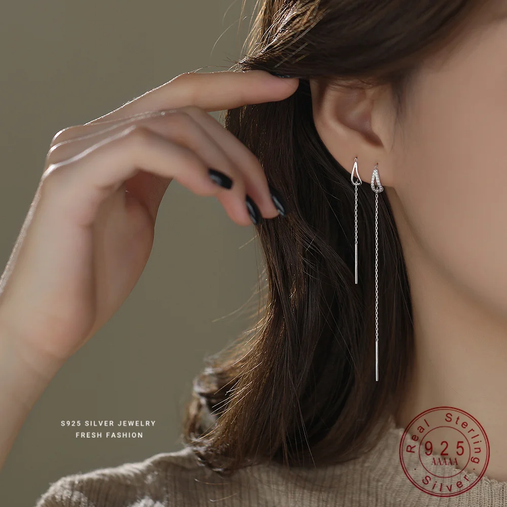 1PC Korean Style Luxury Versatile Water Droplet Tassel Earrings Women S925 Sterling Silver Simple Fashion Ear Wire Ear Jewelry