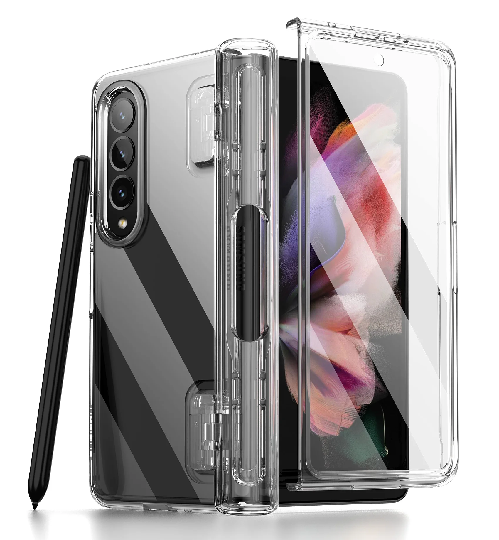 Clear Case For Samsung Galaxy Z Fold 3 with Built in Screen Protector 360Full Body Bumper Hard Shell Shockproof Protective Cover