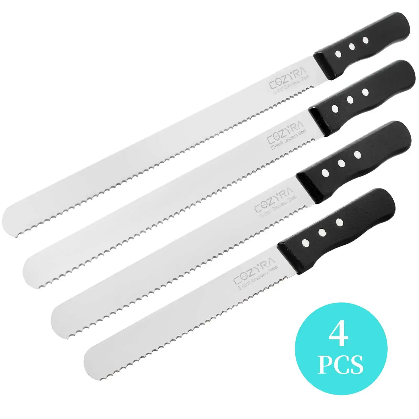 Wave Edge Black Precision High Carbon Stainless Steel Bread Knife - Ideal for Effortlessly Slicing Homemade Bread, Bagels, Pizza