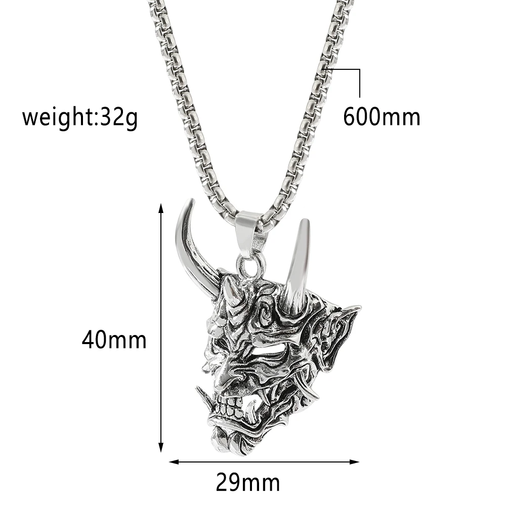 Handsome Rascal Ghost Mask Pendant Necklace Gold & Silver Color Horn Bull King Design Fashion Jewelry for Men And Women view 3