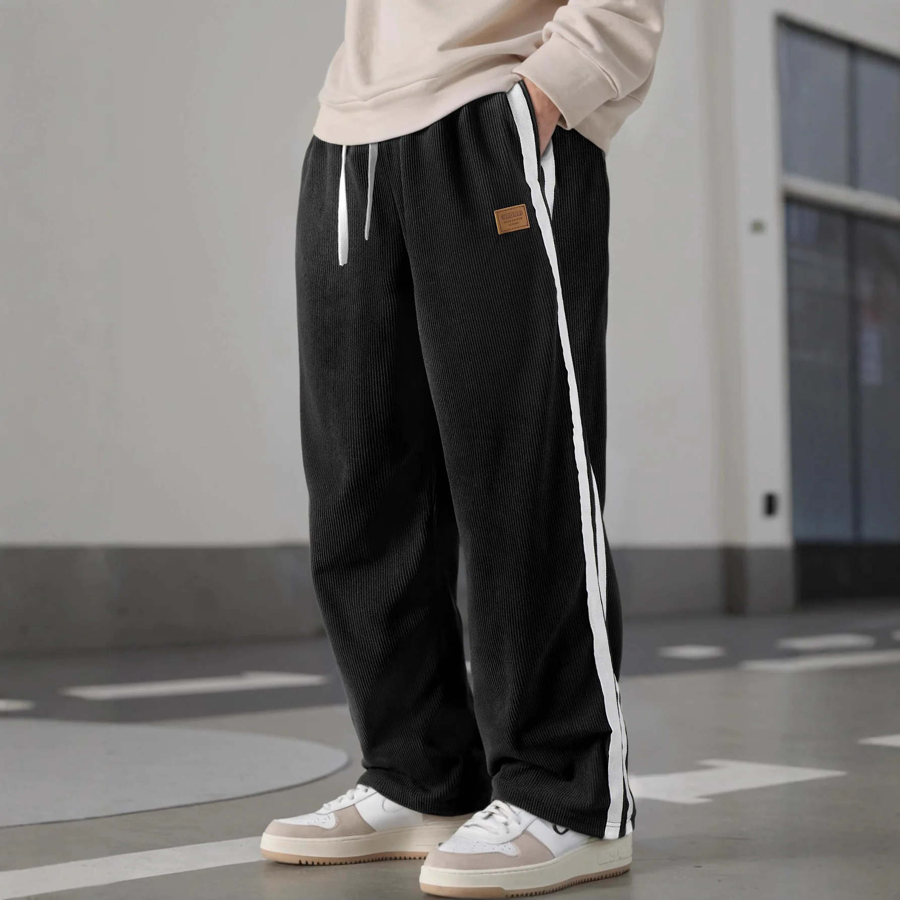 

Весенне-осенние мужские вельветовые модные свободные прямые спортивные штаны, повседневные мужские мешковатые прямые мешковатые брюки с эластичной резинкой на талии