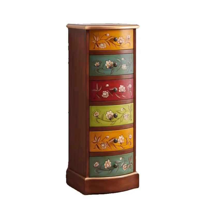 Retro painted 6 six-chest cabinet solid wood storage drawer bucket chef European Chinese narrow vertical cabinet side cabinet 40