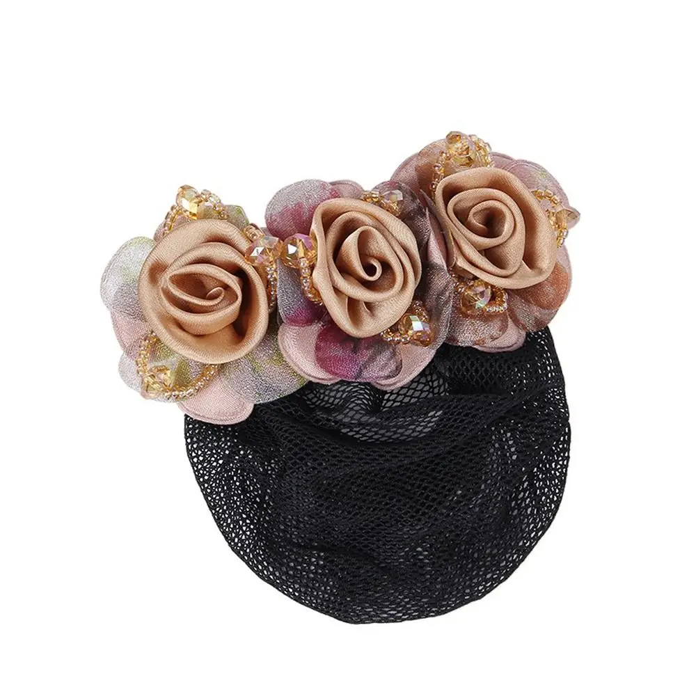 

Beaded Spring Clip For Flight Attendant Barrettes Crochet Hair Clip Women Bun Net Crystal Hairnet Cover Flower Bun Snood Zircon