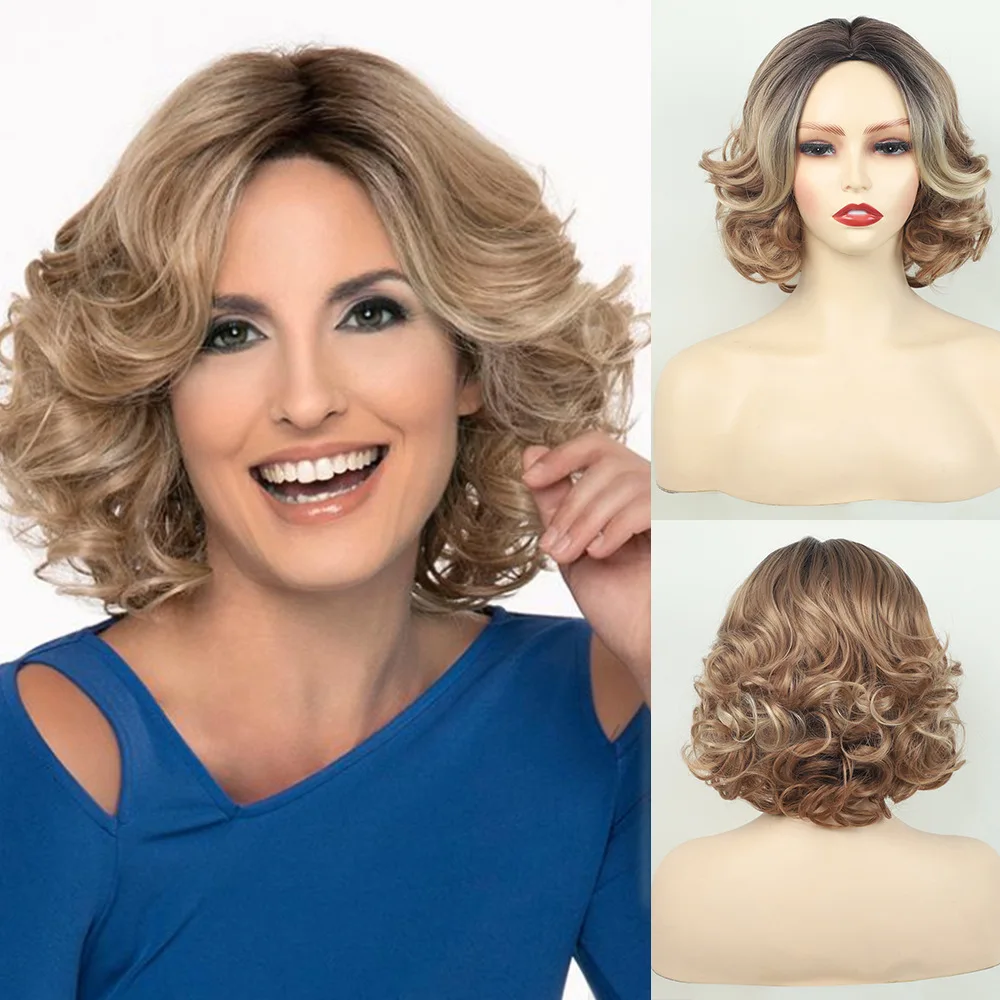 

Synthetic Hair Short Women Curly Wig Fashion Gold Mixed Color Split Mommy Hairstyle Natural Wigs Daily Use Or Party Cosplay Wig