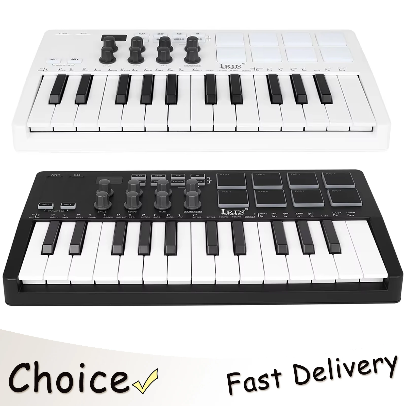 

Контроллер MIDI-пэдов IRIN SMK-25, USB-мини-клавиатура на 25 клавиш, 8 RGB-драм-пэдов, 8 регуляторов и ПО для создания музыки в комплекте