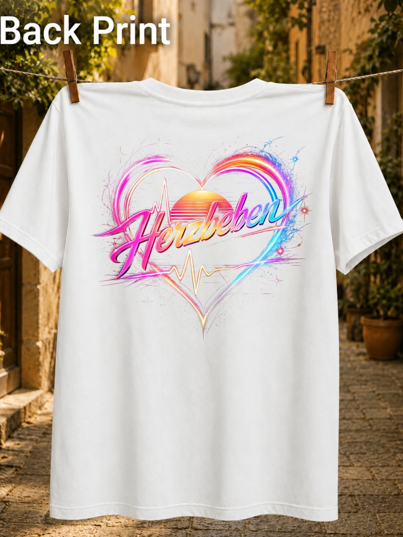 Herzbeben Neon rainbow heart heartbeat line and glowing sunset colors with energetic romantic style  Unisex All T-Shirt