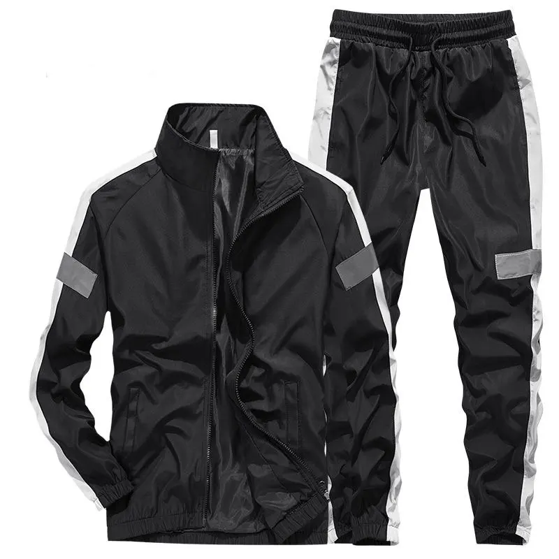 New Korean Spring And Autumn Fashion Versatile Casual 2-Piece Set Men'S Stand Up Collar Jacket 9-Point Pants Loose Sports Suit