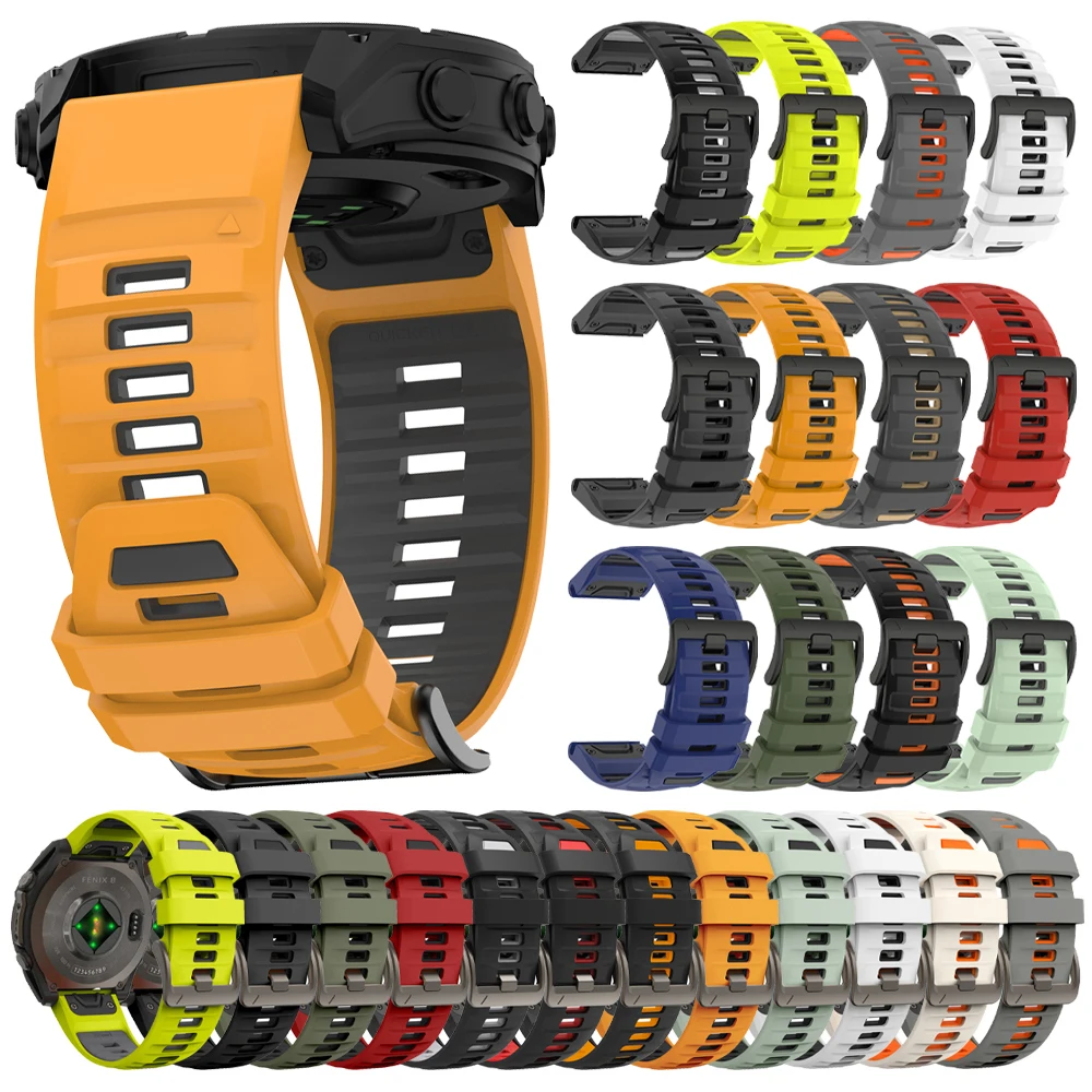 Correa de silicona de 26mm y 22mm para reloj Garmin Fenix 8 47mm 51mm E 7 7X 6 6X 5 5X/Tactix 8 7 Pro Bravo Delta QuickFit