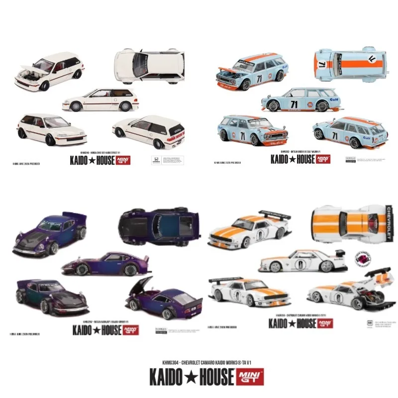 

Kaido House + MINIGT 1:64 Chevrolet Camaro and Honda Civic alloy car models, for boys' toys and adult collection display items.