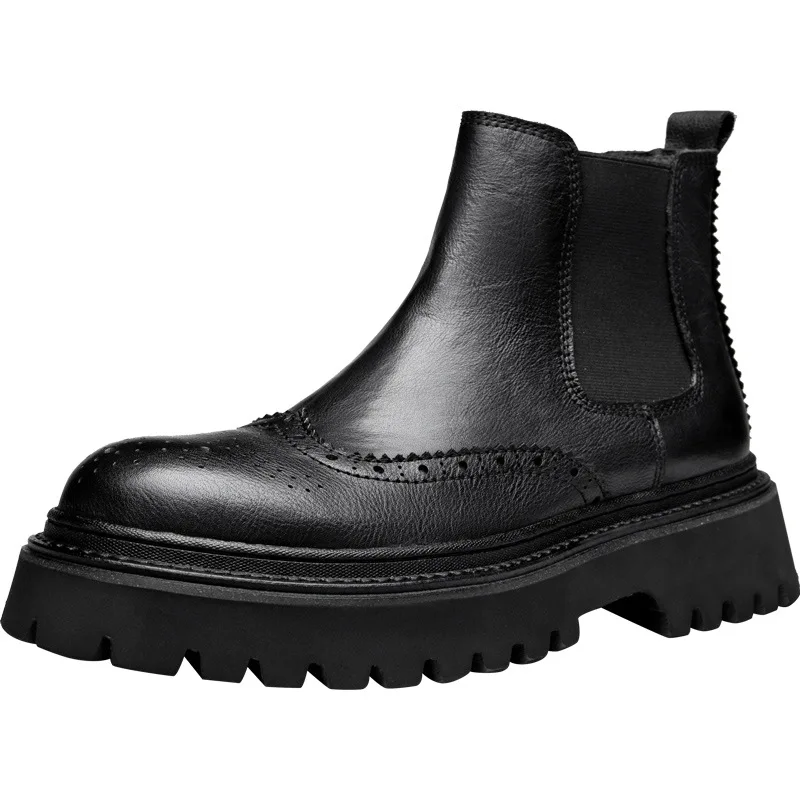 

CLAIAMI Chelsea Boots Men Hightop British Retro Soft Leather Ankle Men Boots Thicksoled Cowhide Breathable Men Shoe Botas Hombre