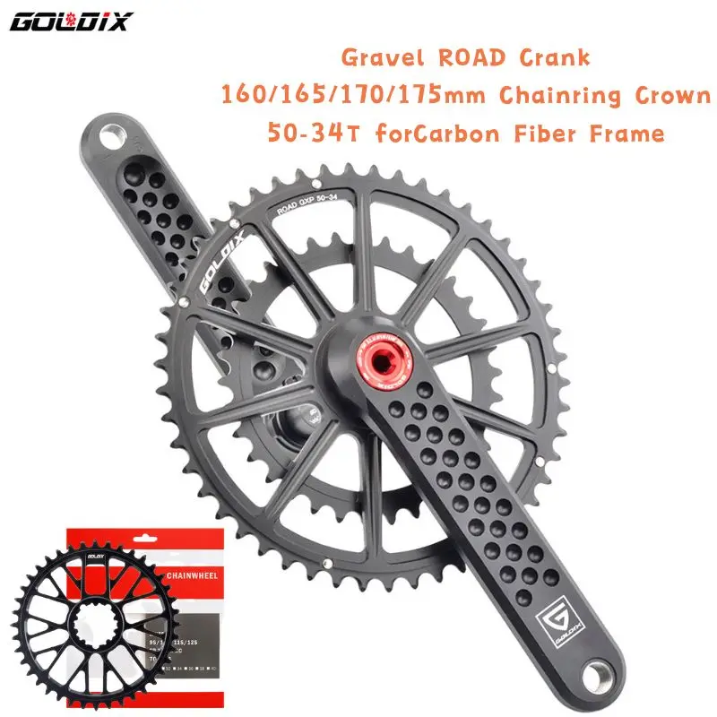 GOLDIX CNC Cranks Bicycle Crankset BSA BB92 Gravel ROAD Crank 160/165/170/175mm Chainring Crown 50-34T forCarbon Fiber Frame