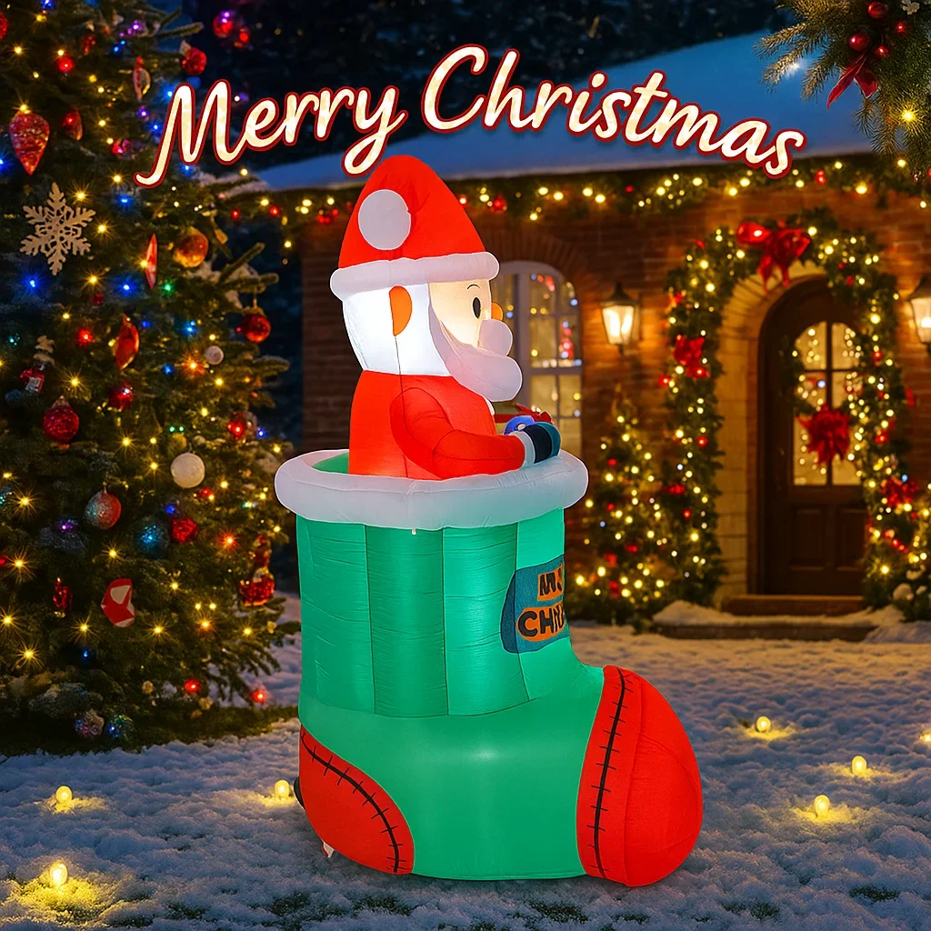 5.25FT لعبة قابلة للنفخ سانتا كلوز عيد الميلاد تخزين عيد الميلاد الديكور لساحة لوازم المنزل هدية مزخرفة مع LED نفخ