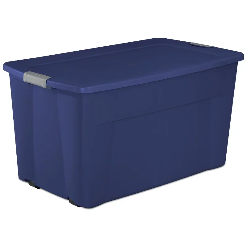 Sterilite 45 Gallon Wheeled Latch Tote Plastic, Stadium Blue, Set of 4