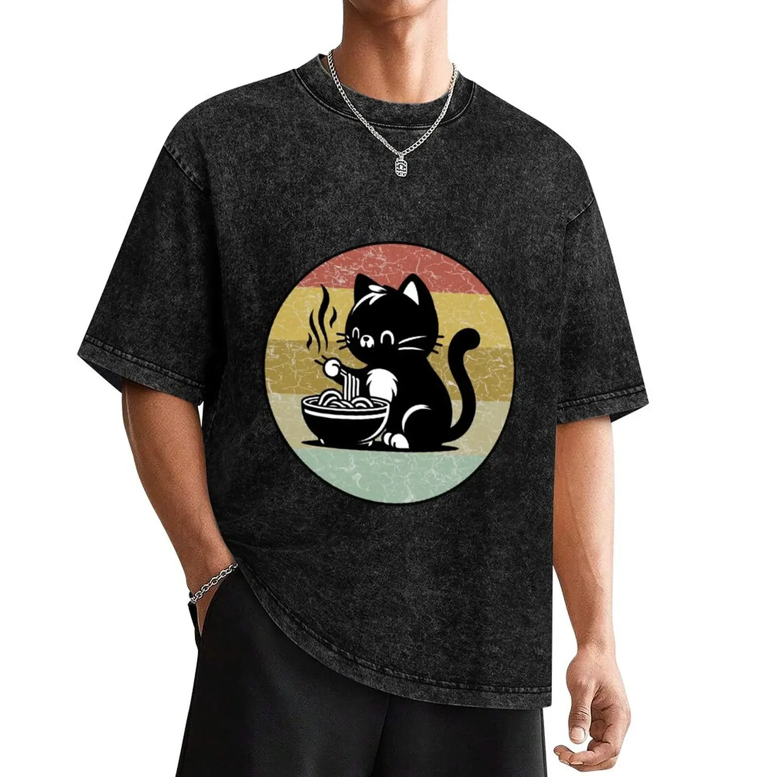 

Cute Cat Eating Ramen T-Shirt blacks quick-drying shirts men