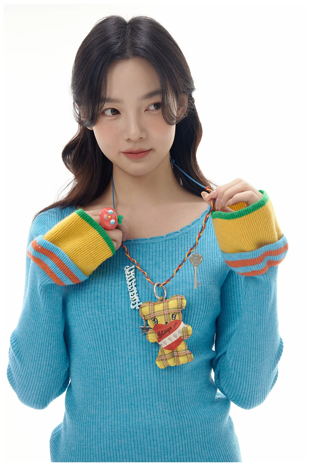 Outono inverno novo azul emenda listrado manga alargada renda camisola feminina design original retro lã malha pulôver senhoras