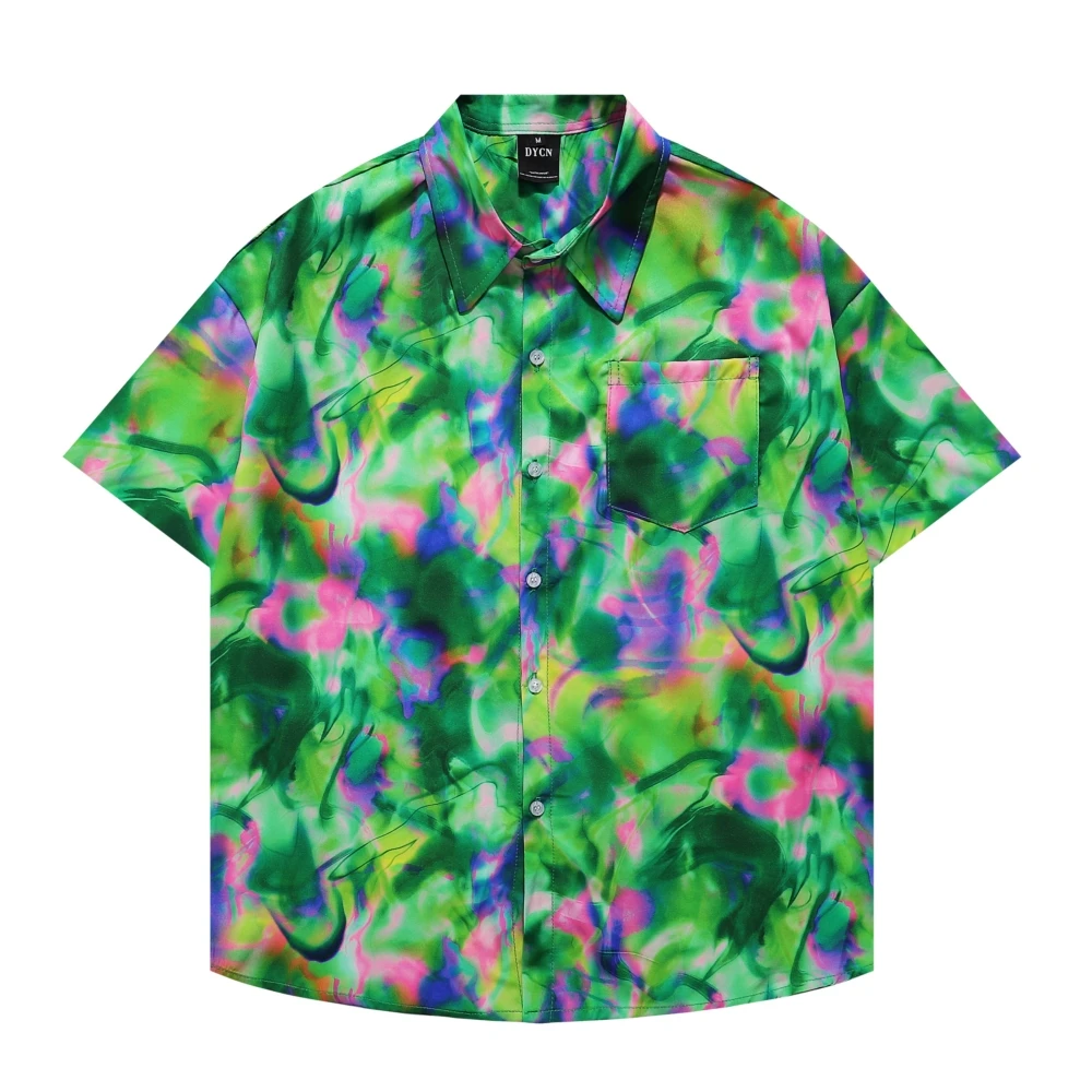 

Green Painting Tie-dye Vintage Retro Gothic Men's Shirts and Blouses Plus Size Aesthetic Loose Summer Vacation Hawaiian Tops