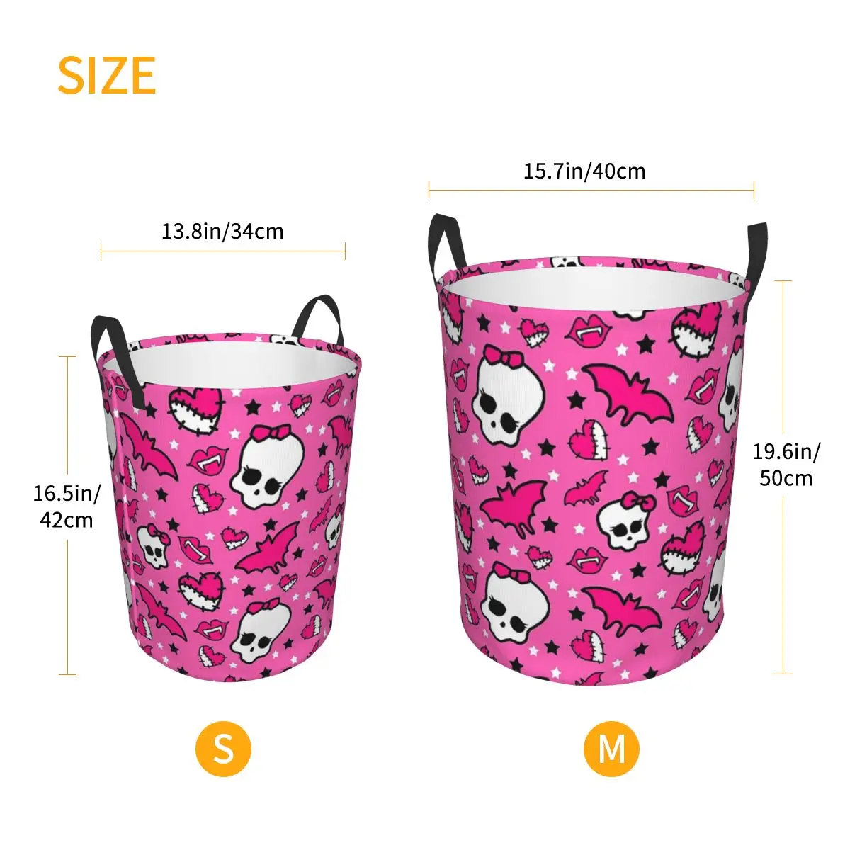 Monster High Pretty Pink Pattern Foldable Laundry Baskets Dirty Clothes Home Organizer Large Waterproof Bag For Home Kids