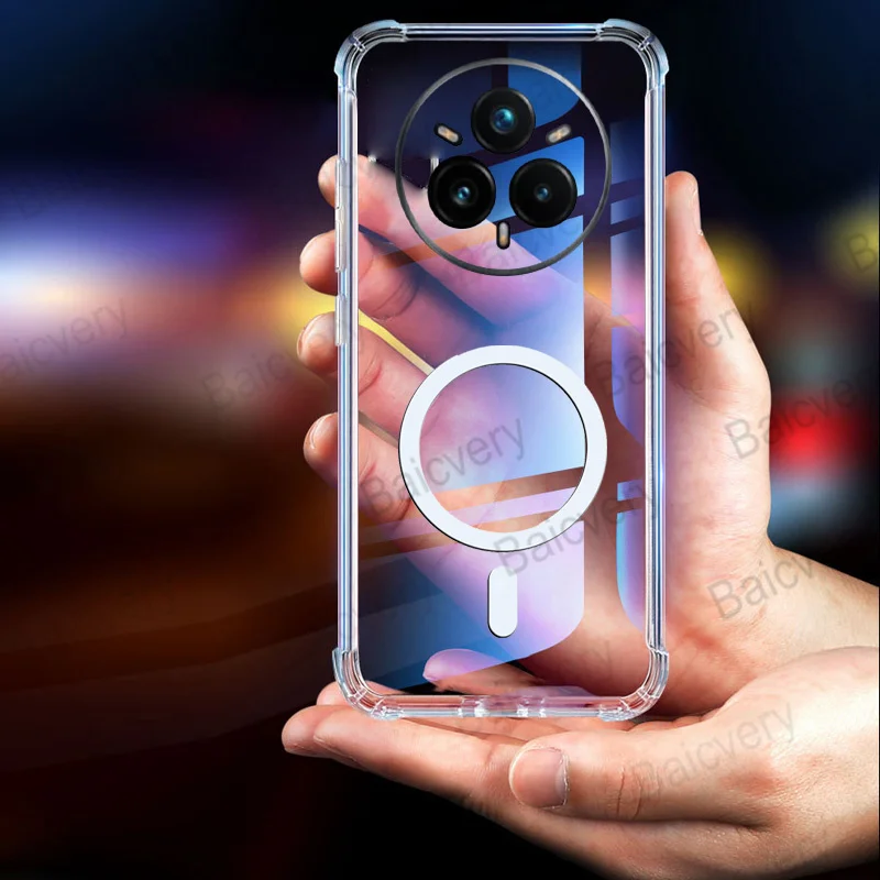 Capas For Realme 14 Pro 5G RMX5056 Pro+ Plus RMX5051 Transparent Clear Soft TPU Cover With Magnetic Sticker