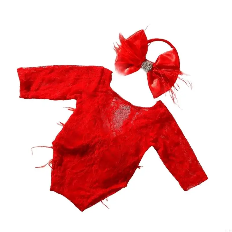 W3JF Bellissimo pizzo piuma abito da bambino per bambini per immagini indimenticabili