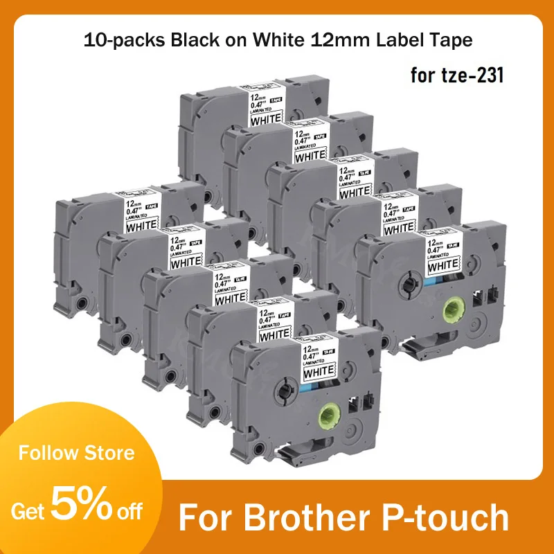 10packs for Brother Label Maker Tape 12mm tze231 Label Tape for Brother Ptouch Label Printer PTE110 PTD600 PTE300 PTH110 E550W